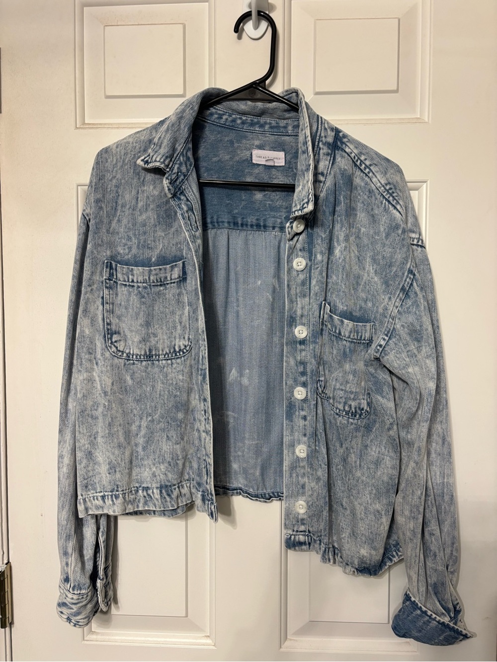 Acid wash cropped denim shirt